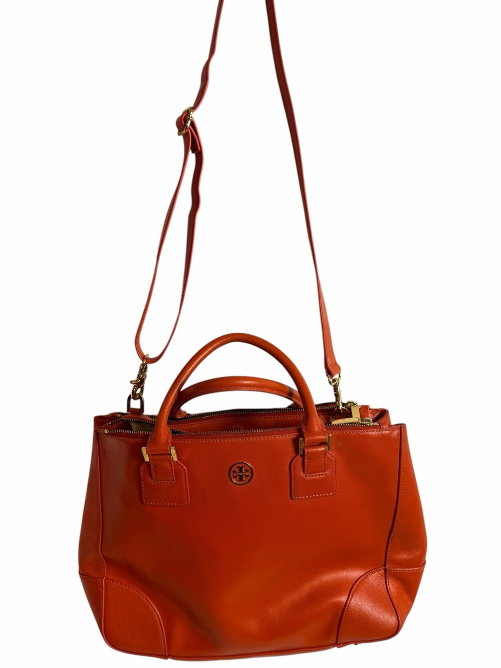 Tory Burch Amanda Orange Pebbled Leather Satchel Crossbody Bag w/ TB Dust Cover